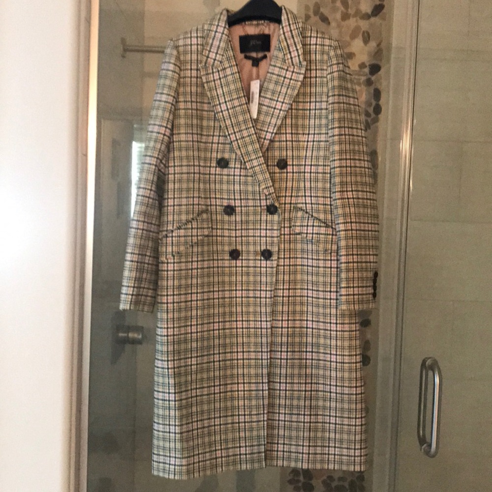 New j crew Italian wool plaid coat (tag removed)